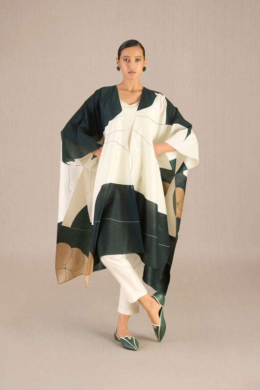 Chanderi Keer Cape Set – Ivory