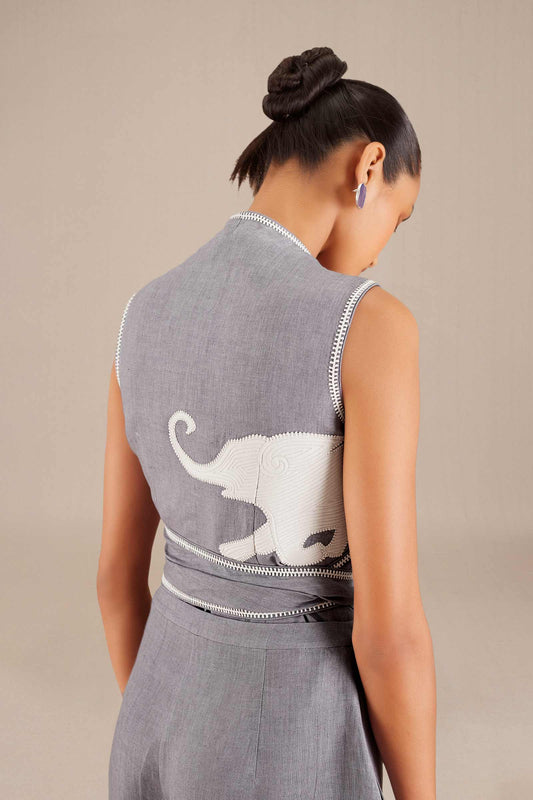 Linen Iva Wrap Top Set – Grey