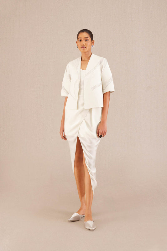 Chanderi Qadira Jacket Set – Ivory