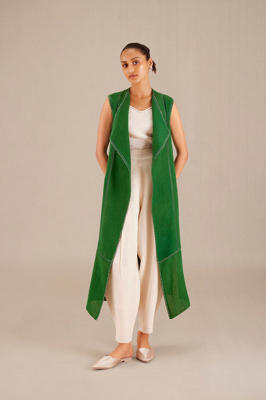 Linen Fluer Jacket Set – Green