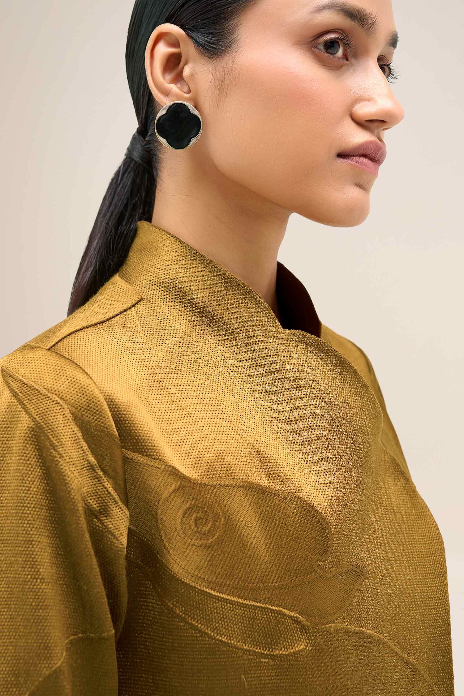  Chanderi Mona Jacket Set – Yellow