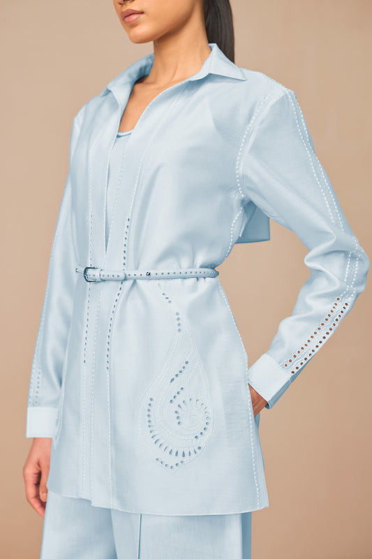 Chanderi Elea Shirt Set – Blue