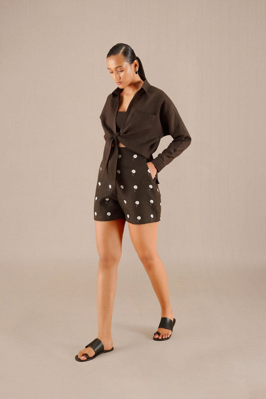 Linen Izara Knotted Shirt Set – Brown