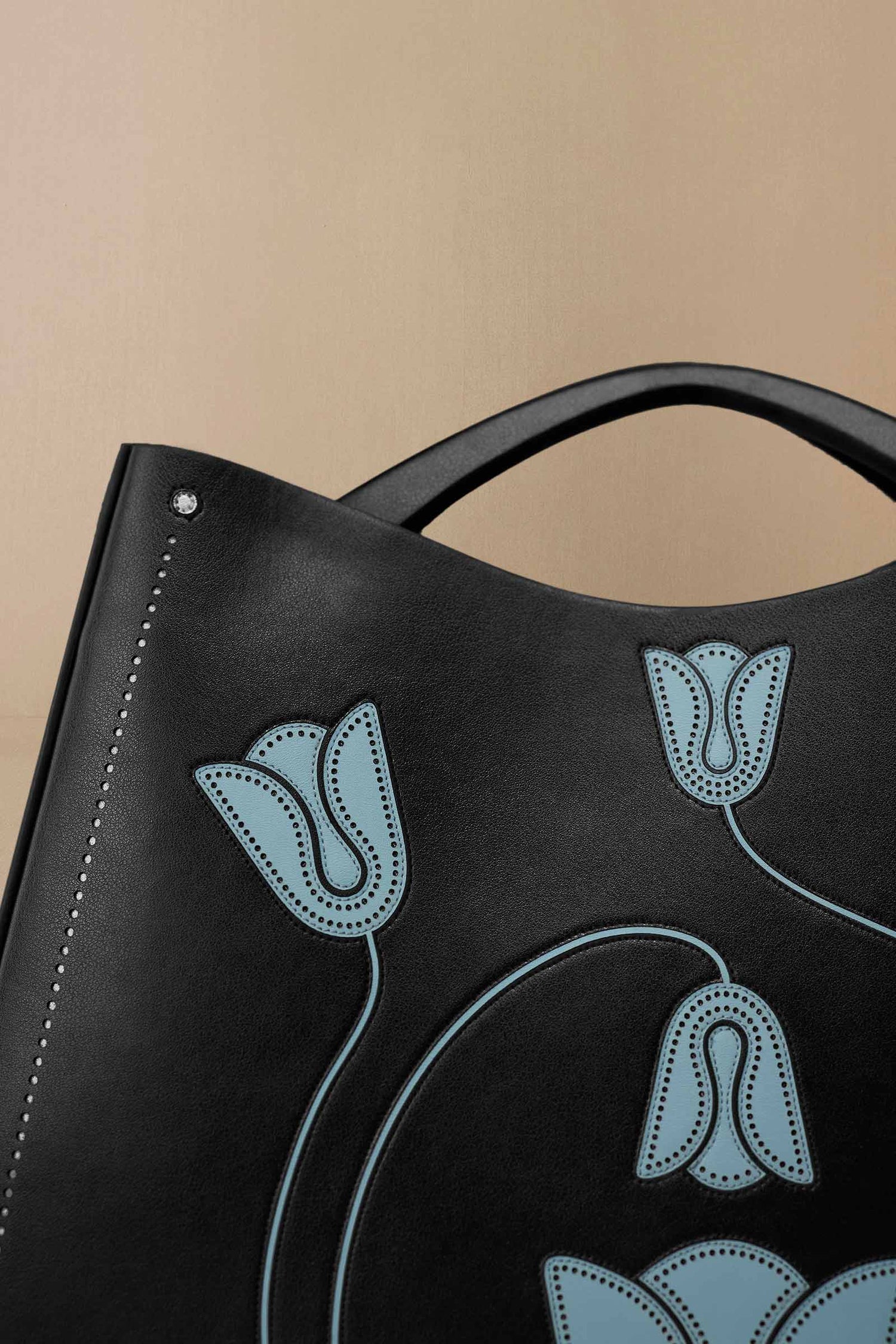  Faux Leather Mesina Tote Bag – Black