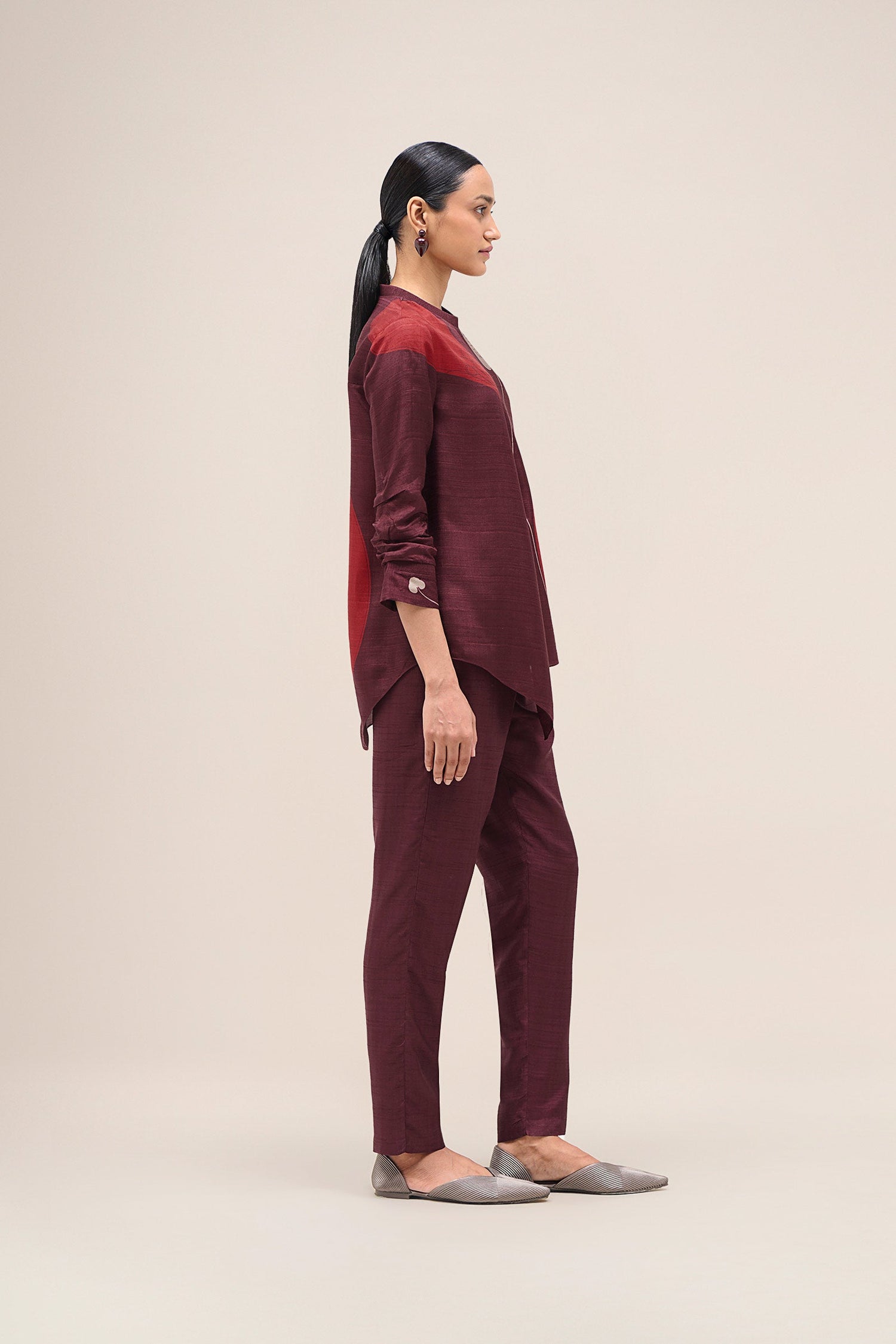  Silk Falak Shirt Set – Red