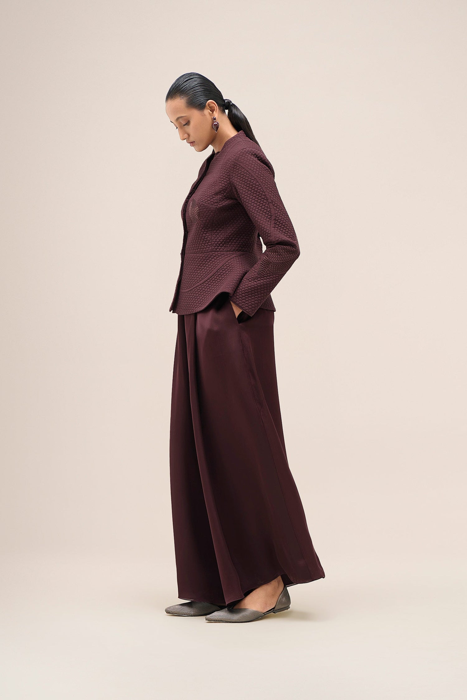  Shantung Valla Jacket Set – Red