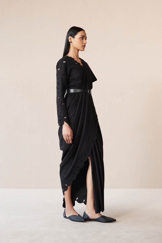 Wool Nara Saree – Black