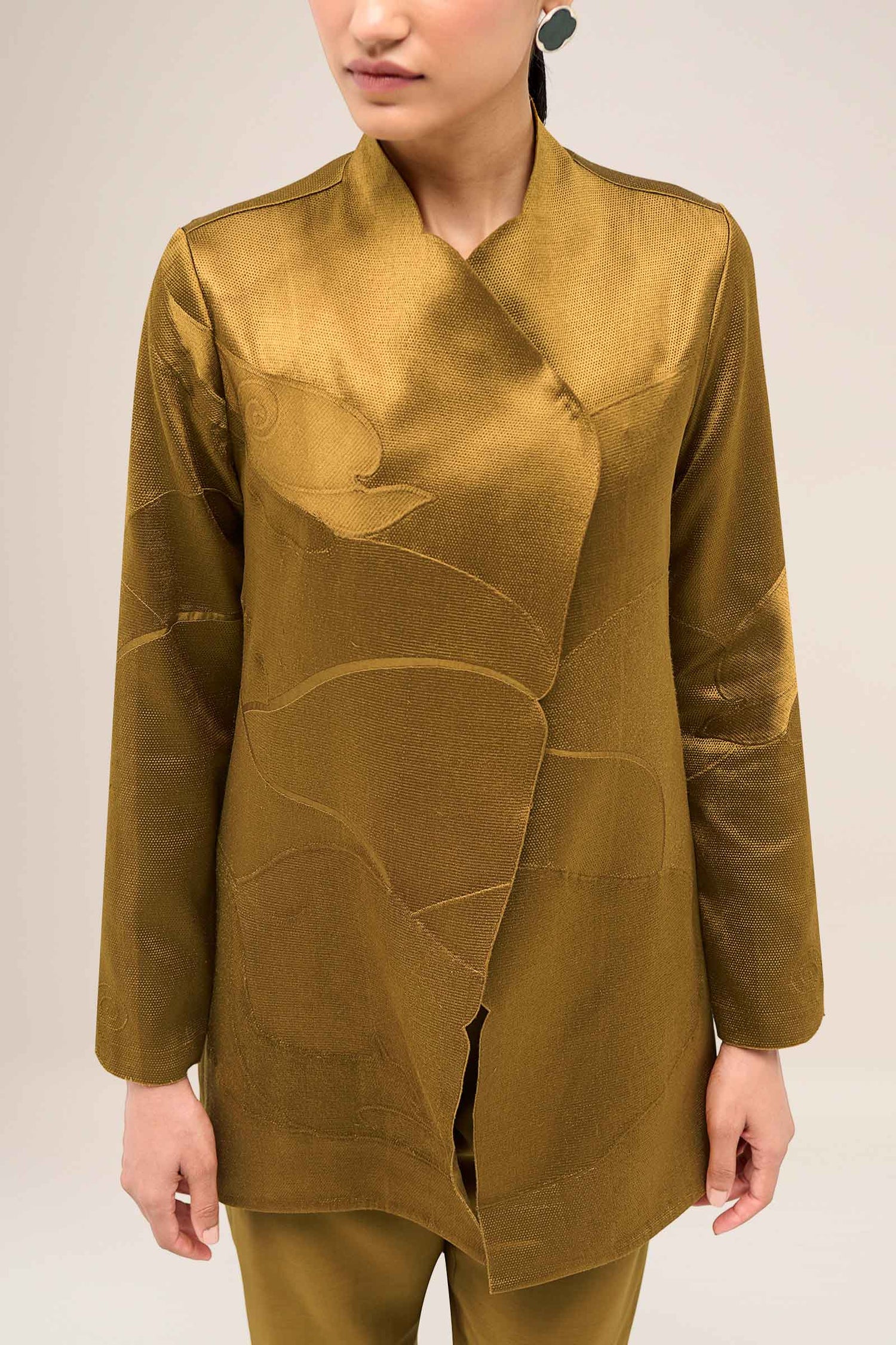  Chanderi Mona Jacket Set – Yellow