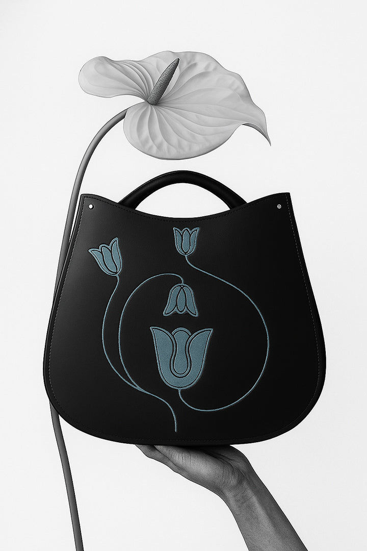  Faux Leather Mesina Tote Bag – Black