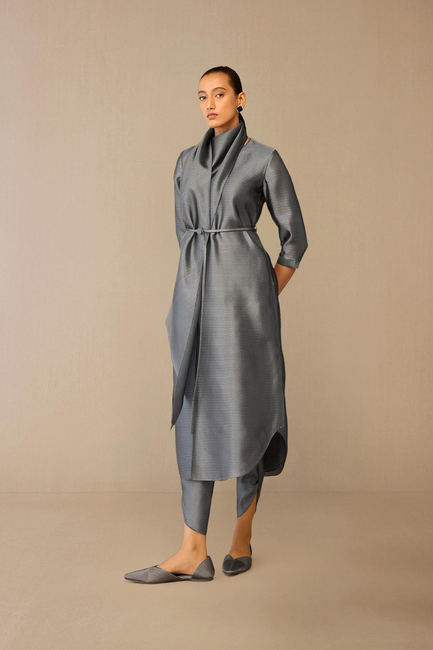  Brocade Avaia Tunic Set – Grey