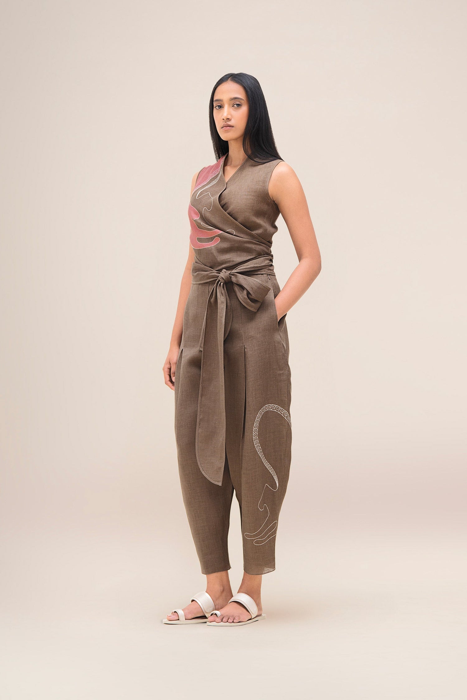  Linen Robin Top Set – Brown