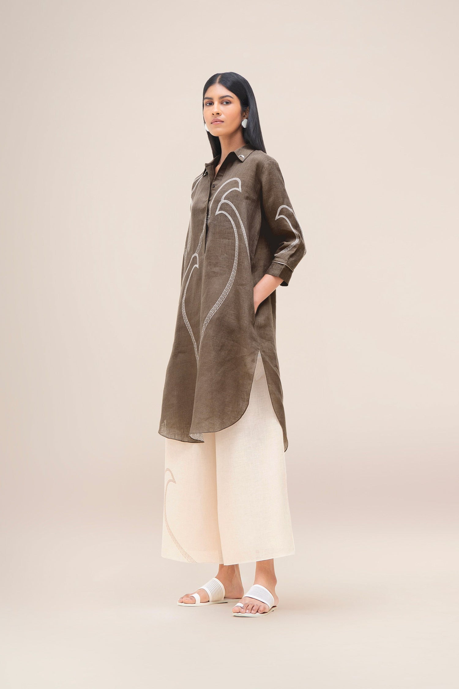  Linen Yuhina Tunic Set – Brown