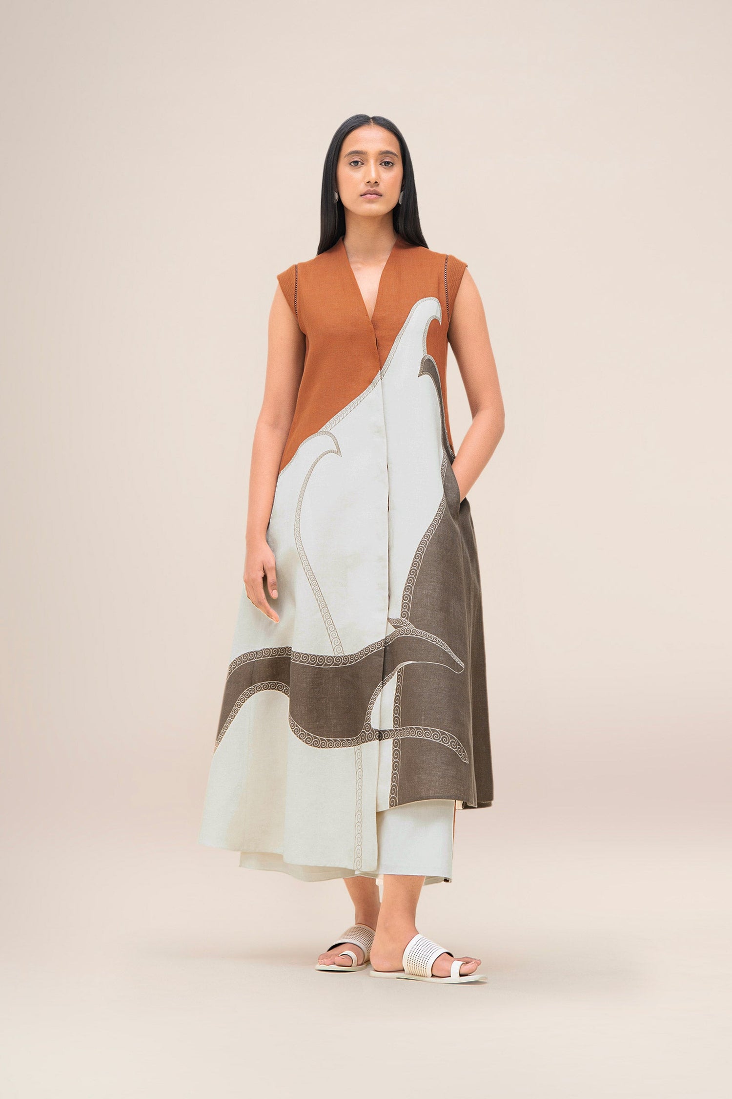  Linen Swan Jacket Set – Brown