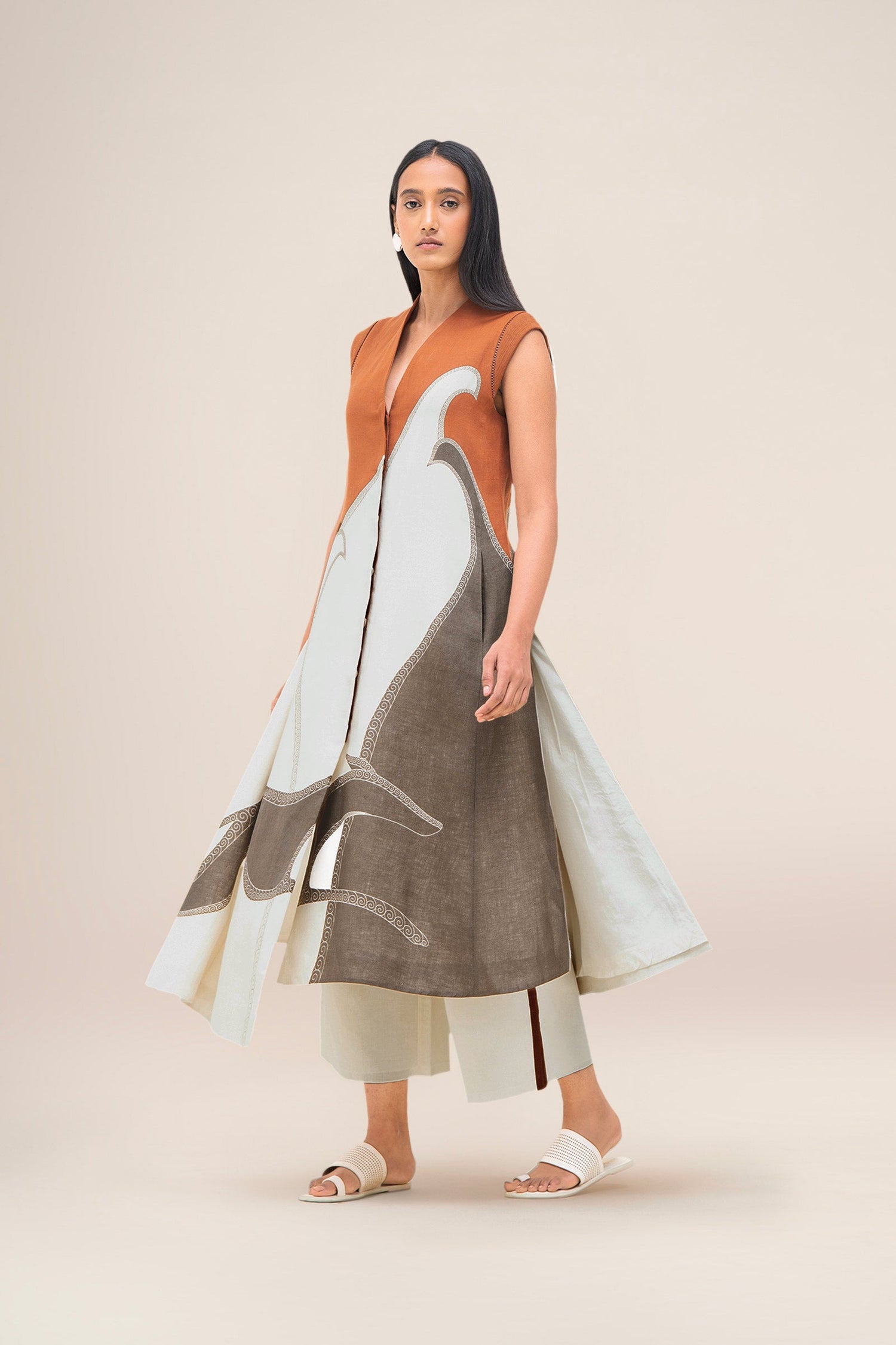  Linen Swan Jacket Set – Brown