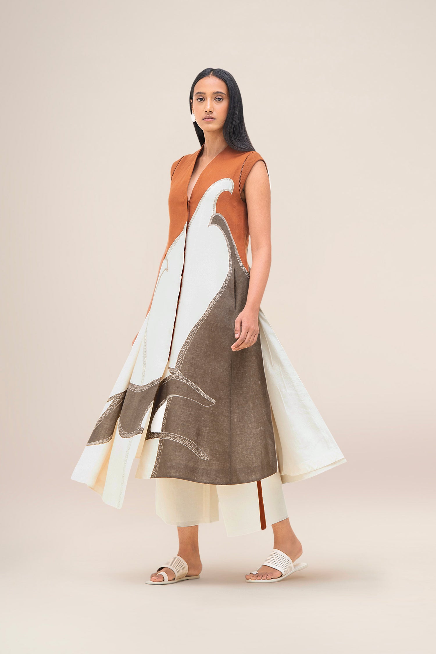  Linen Swan Jacket Set – Brown