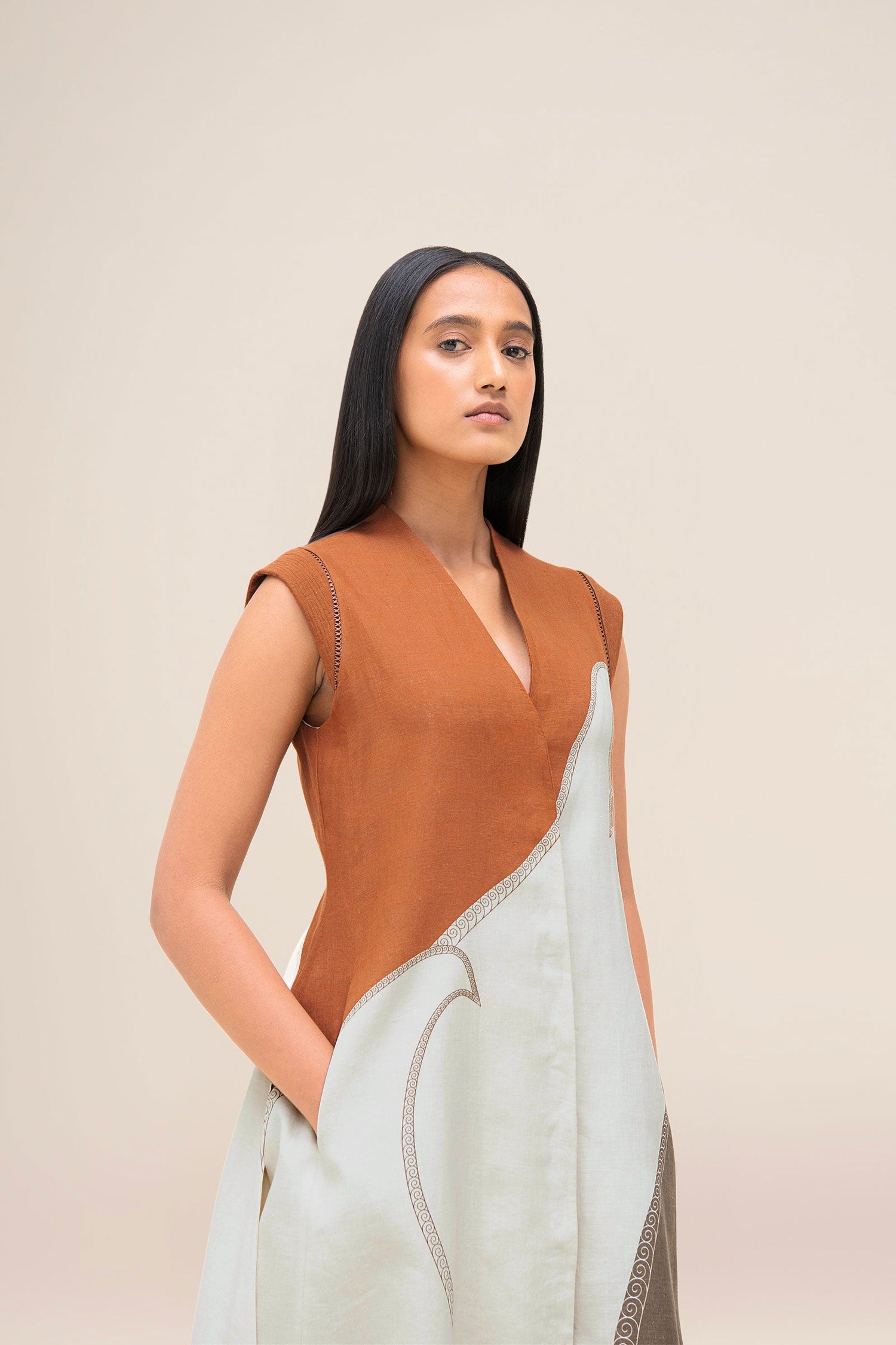  Linen Swan Jacket Set – Brown