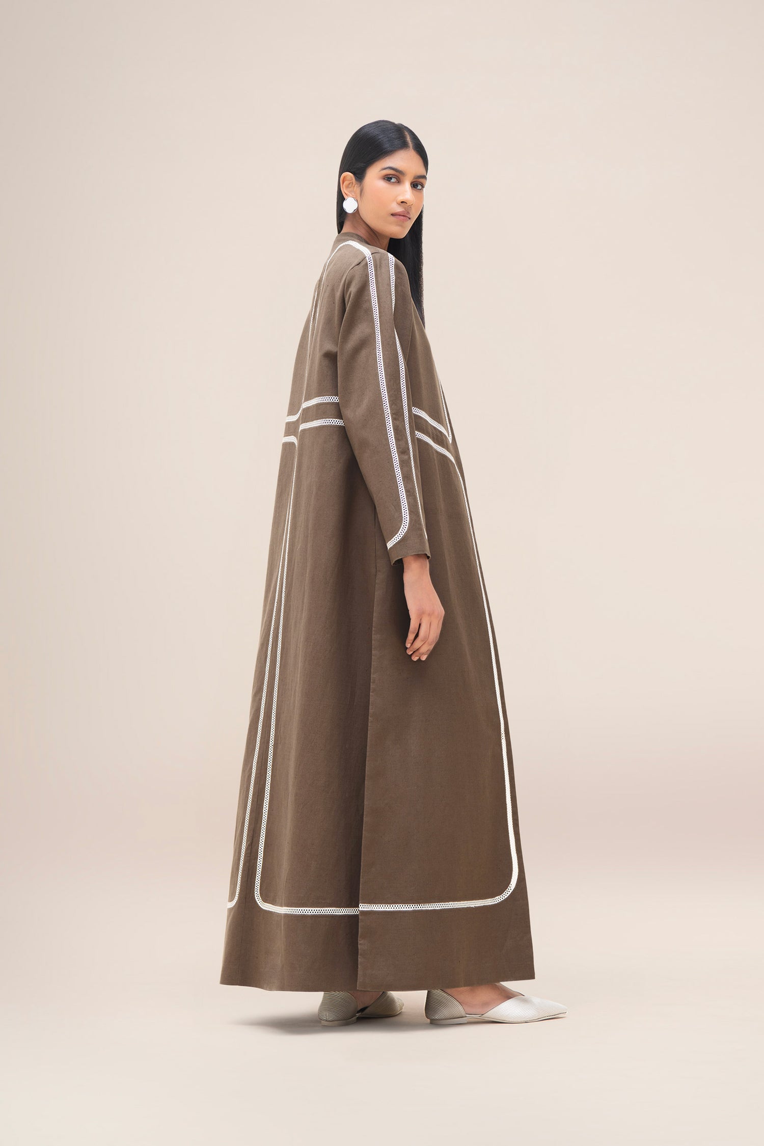  Linen Ravida Abaya Set – Brown