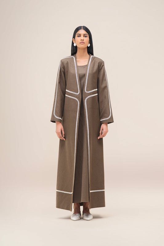 Linen Ravida Abaya Set – Brown