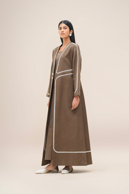 Linen Ravida Abaya Set – Brown
