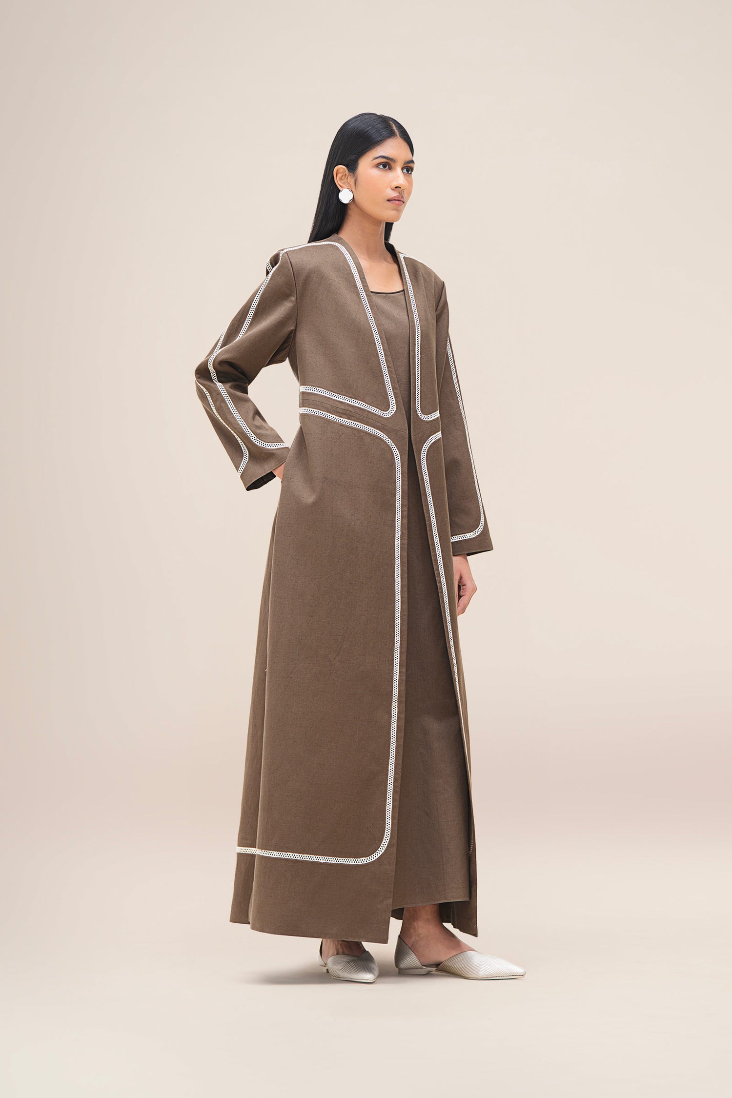  Linen Ravida Abaya Set – Brown