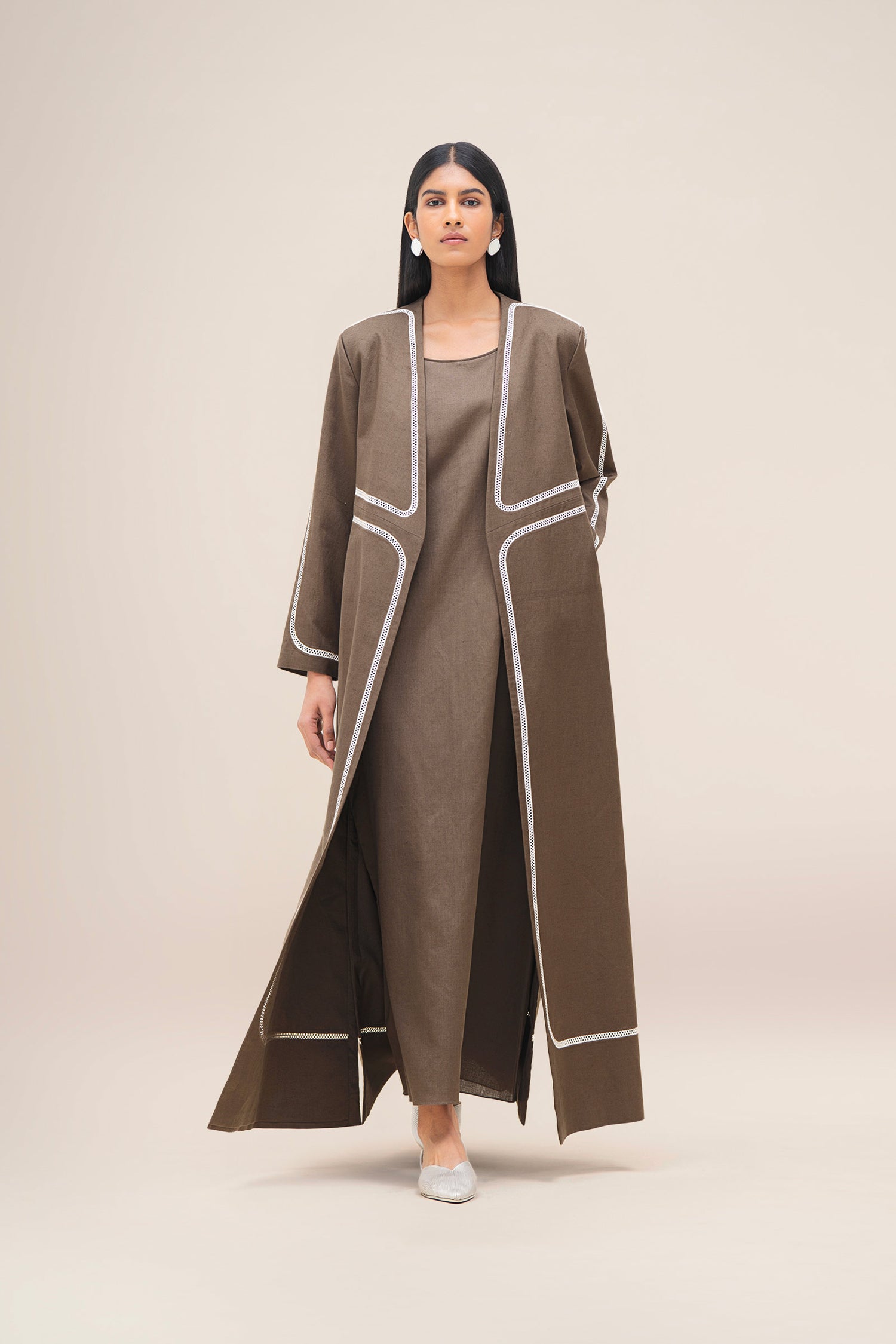  Linen Ravida Abaya Set – Brown