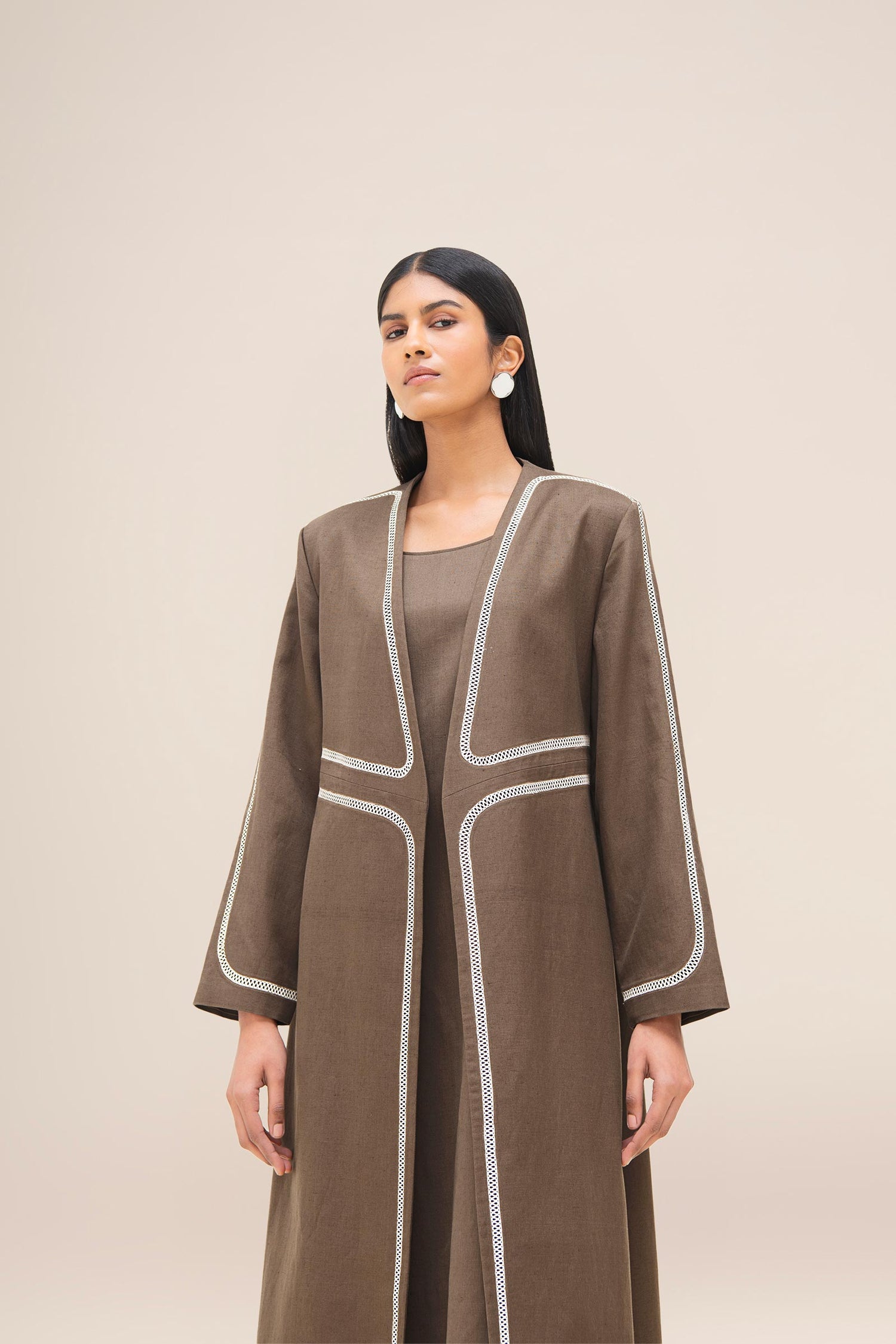  Linen Ravida Abaya Set – Brown