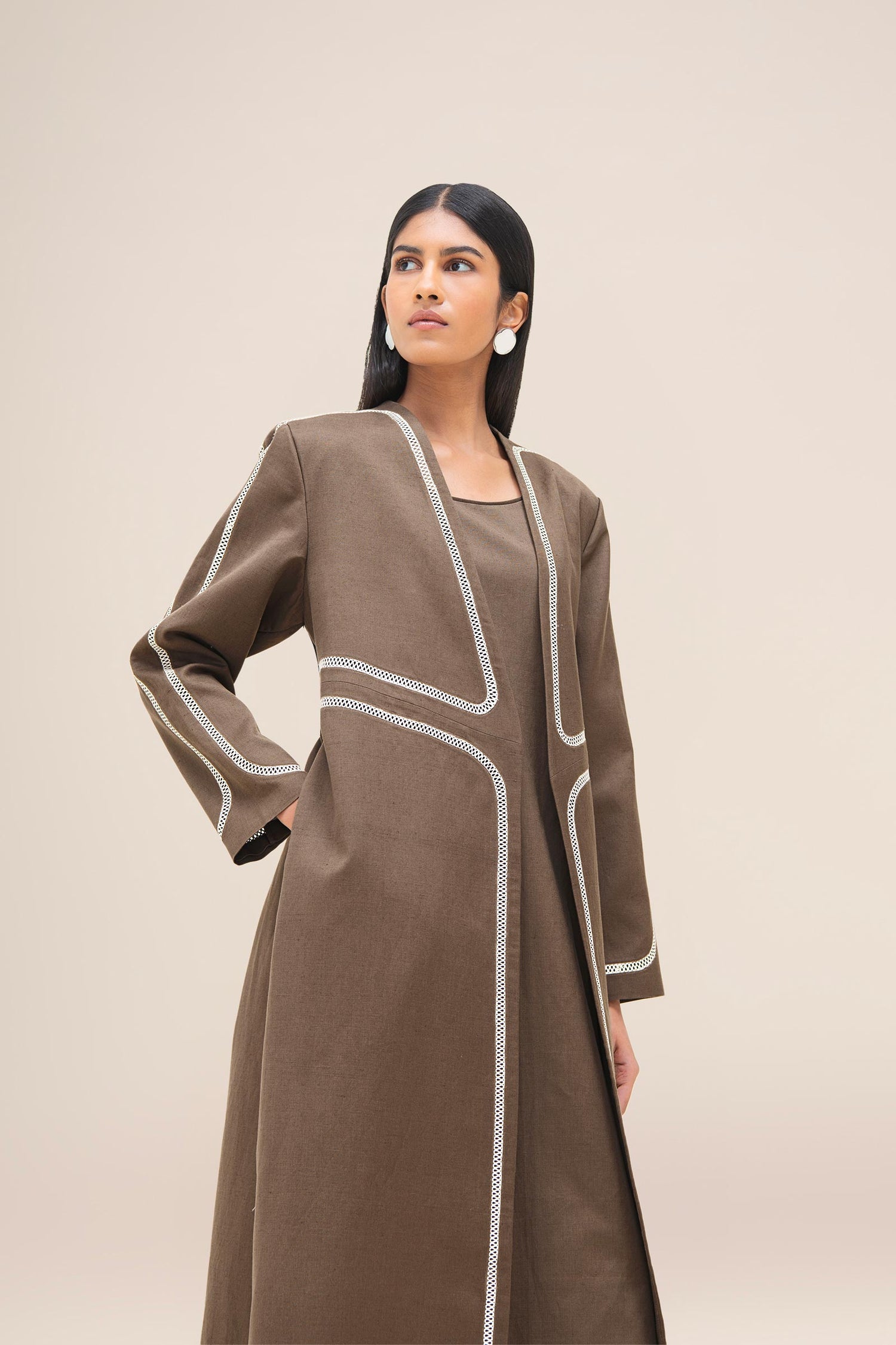  Linen Ravida Abaya Set – Brown