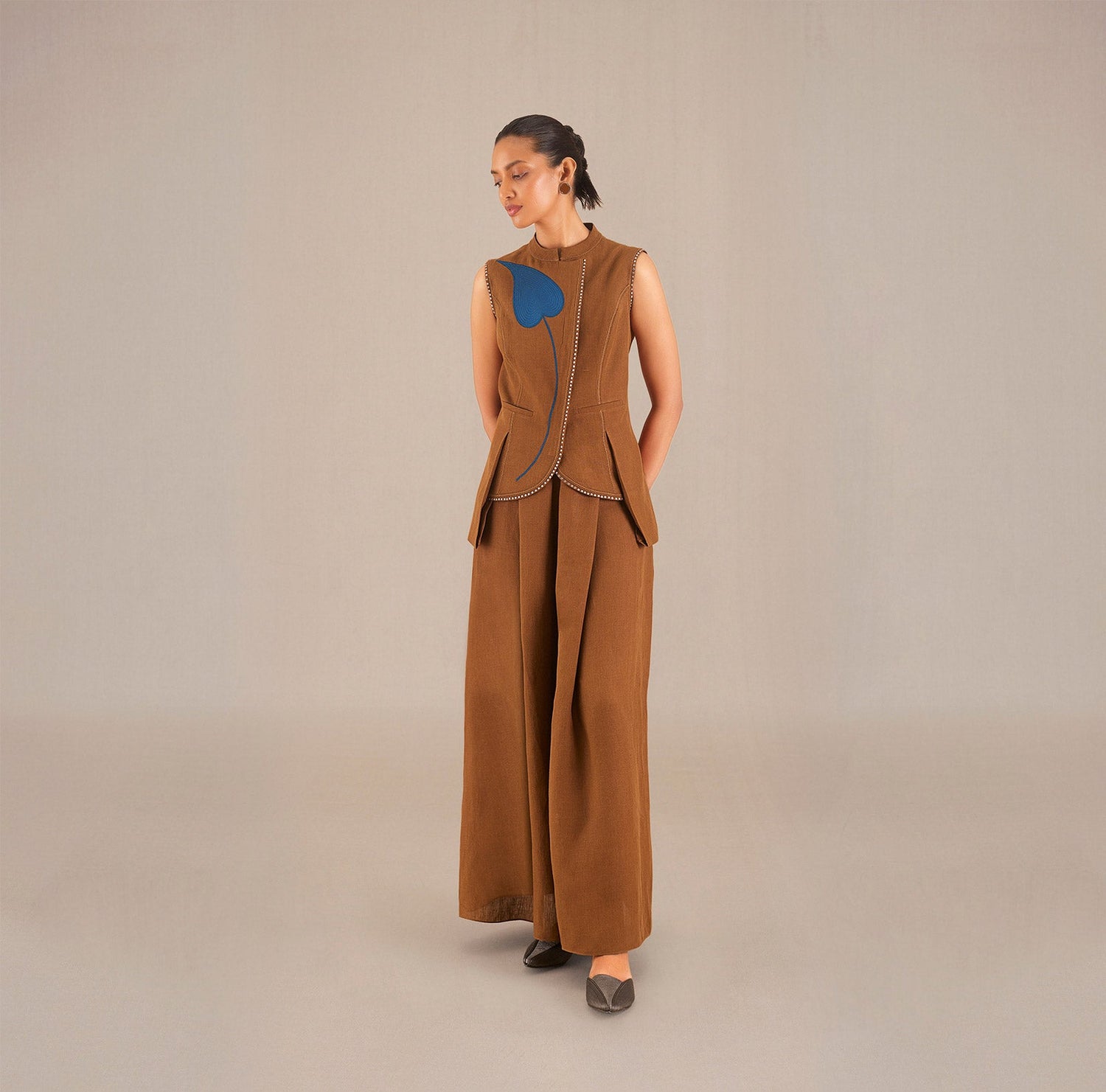  Linen Nadiah Waist Coat – Brown