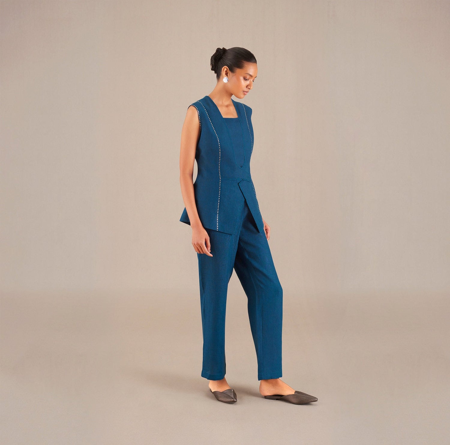  Linen Uzma Waist Coat Set – Blue