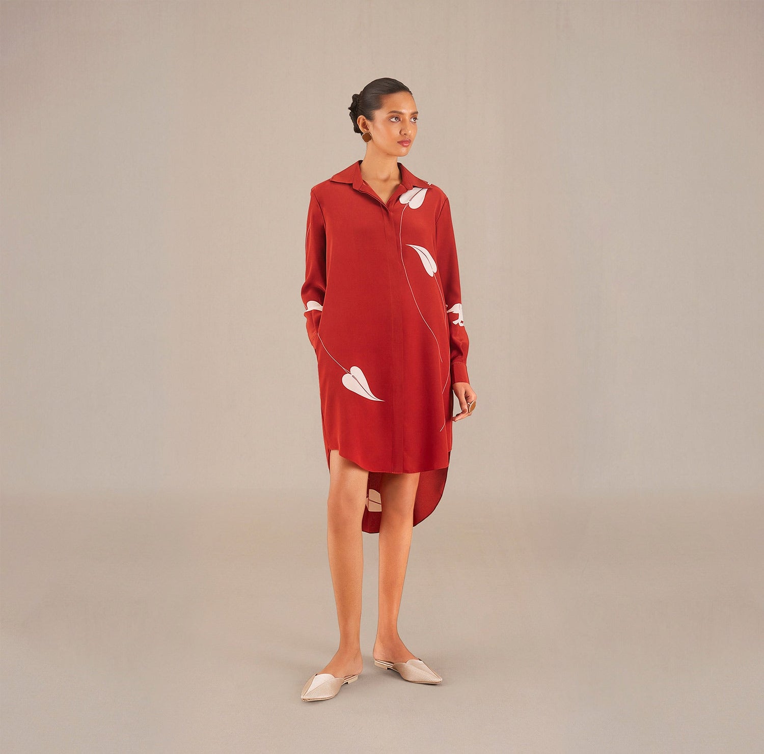  Silk Emilia Shirt Dress – Red