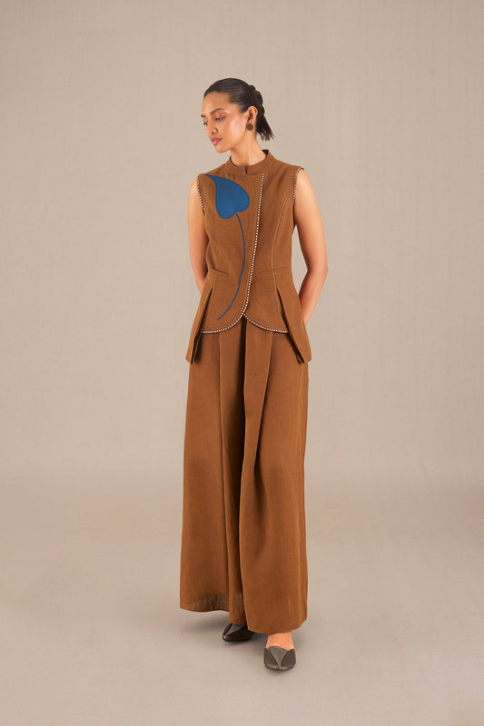 Linen Nadiah Waist Coat – Brown