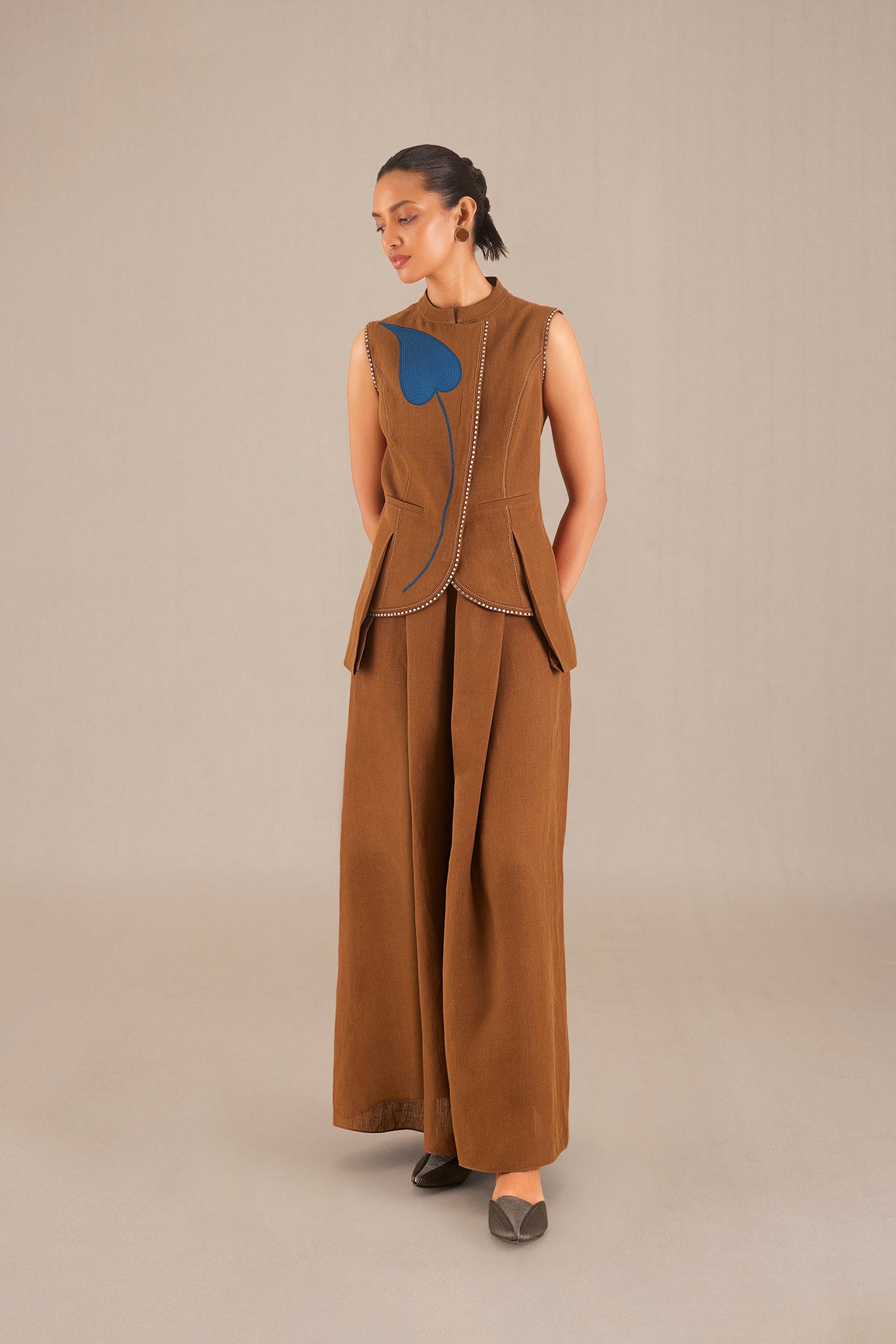  Linen Nadiah Waist Coat – Brown