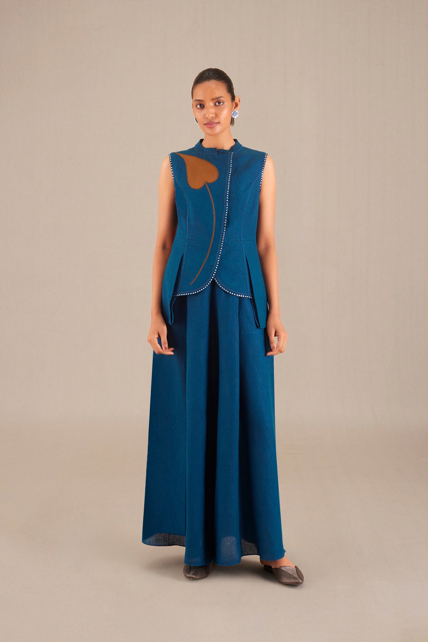  Linen Nadiah Waist Coat – Blue