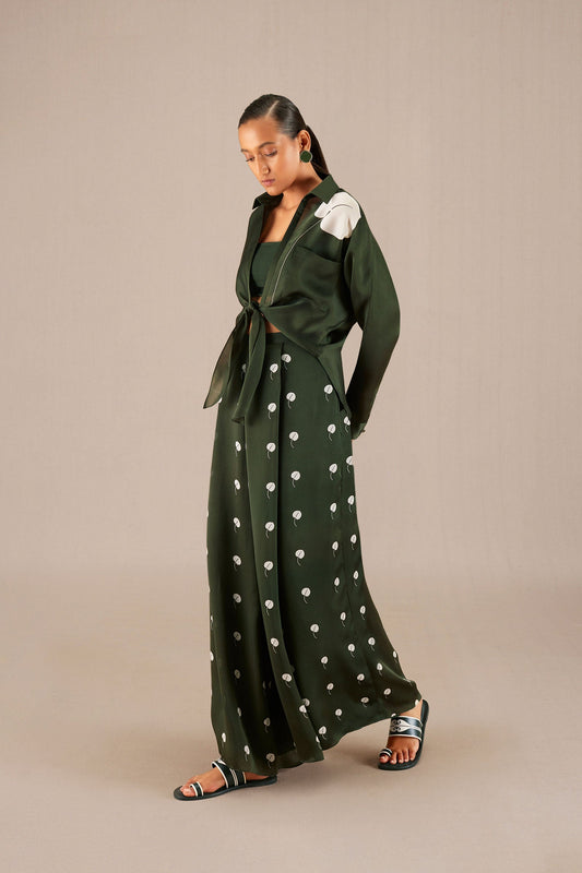 Organza Leia Knotted Shirt Set – Green