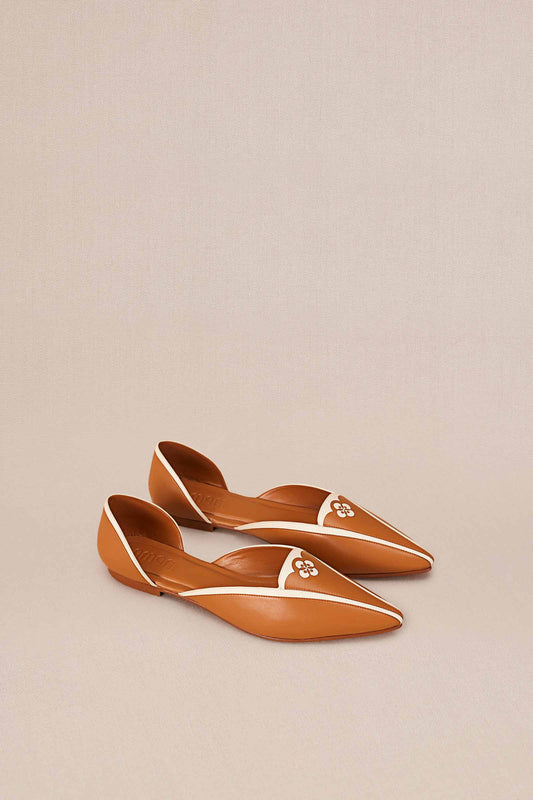 Faux Leather Elena Point-toe Flats – Orange