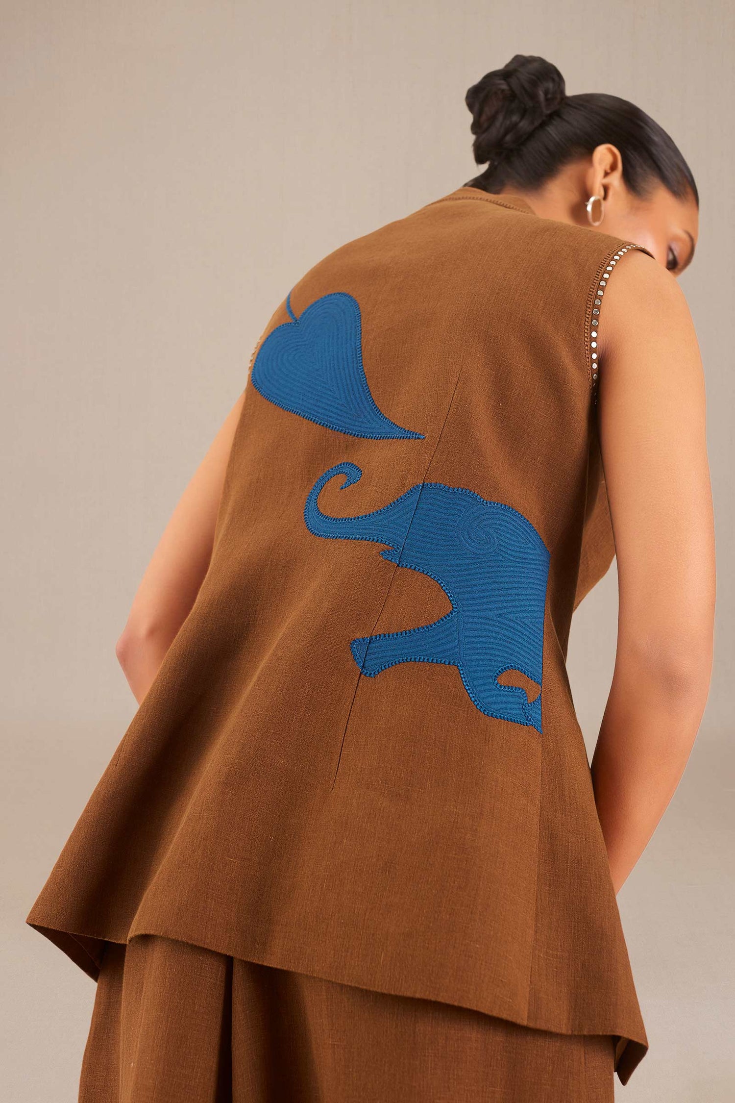  Linen Nadiah Waist Coat – Brown