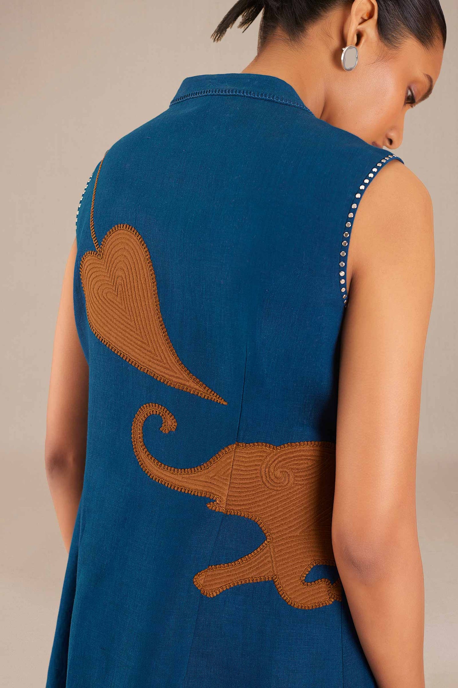  Linen Nadiah Waist Coat – Blue