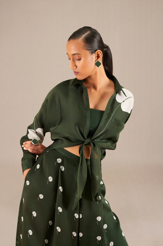 Organza Leia Knotted Shirt Set – Green