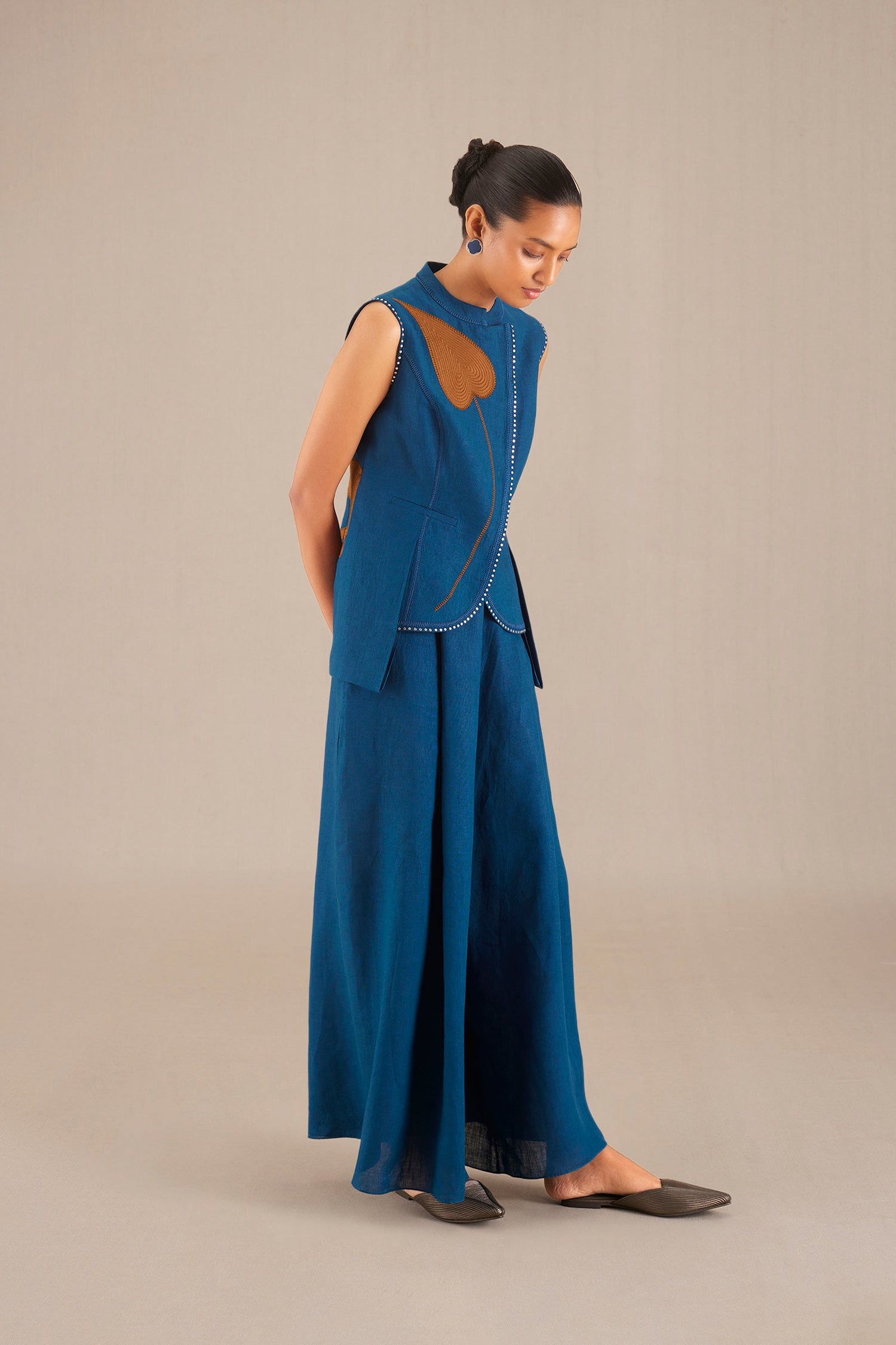  Linen Nadiah Waist Coat – Blue