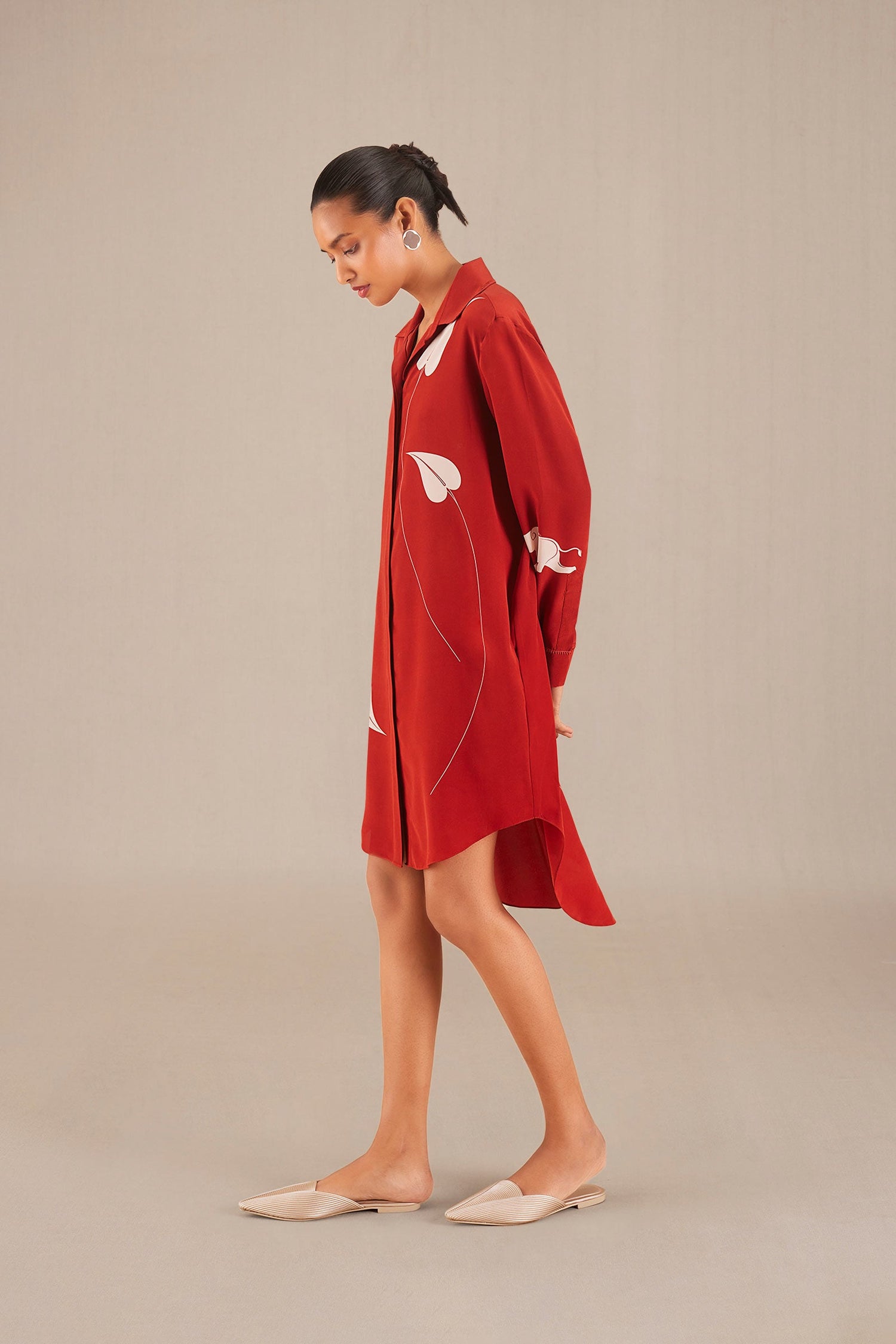  Silk Emilia Shirt Dress – Red