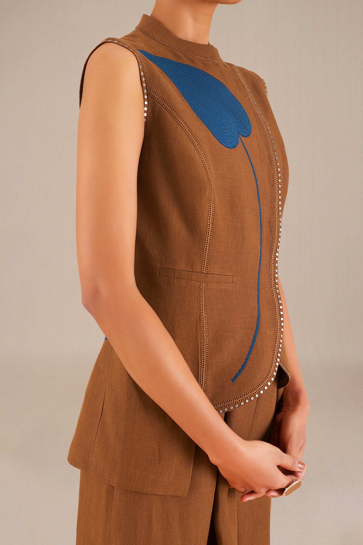  Linen Nadiah Waist Coat – Brown